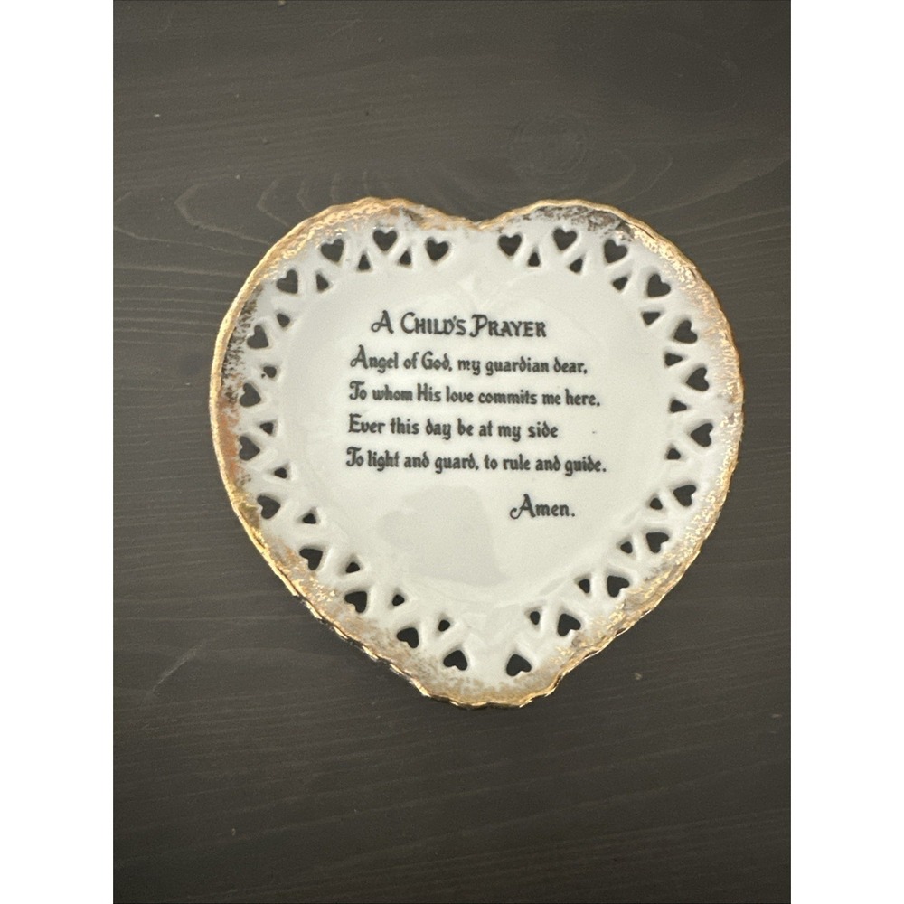 Heart-Shaped 'A Child's Prayer' Christian Plate Decorative Plaque 6" Japan